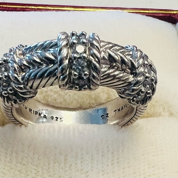 Judith Ripka 925 Sterling Silver CZ Braided Rope Band Ring Size 7 Designer - Picture 2 of 6